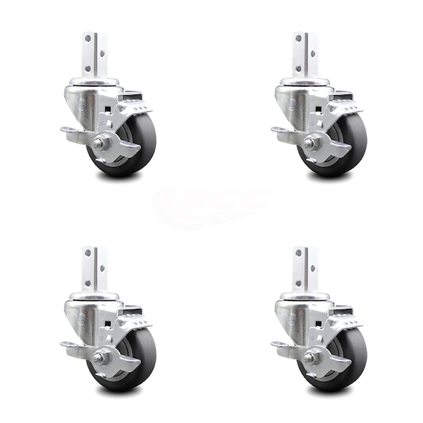 3.5 Inch Thermoplastic Rubber Swivel 3/4 Inch Square Stem Caster Set with Brake